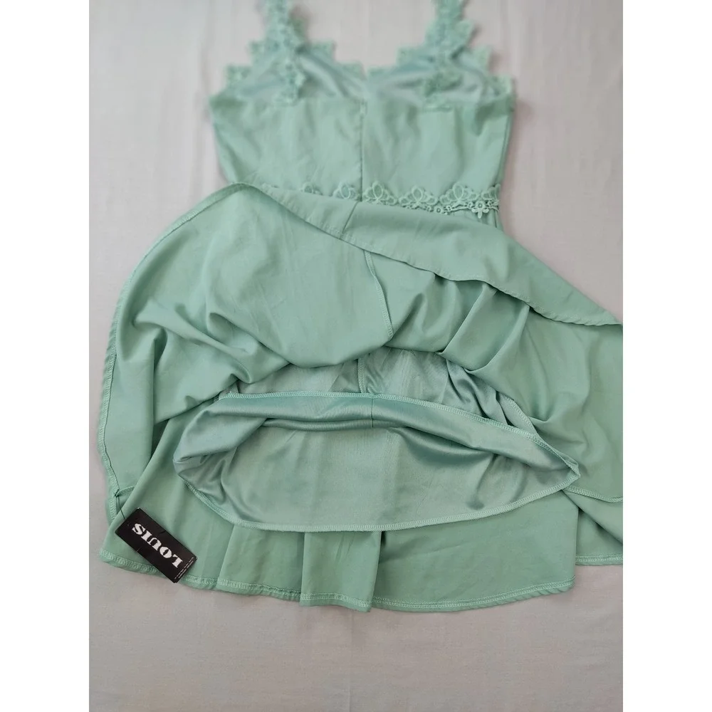 X-YUE Dress Women Medium Mint Green Lace Trim Sleeveless Fit Flare Cocktail Mini